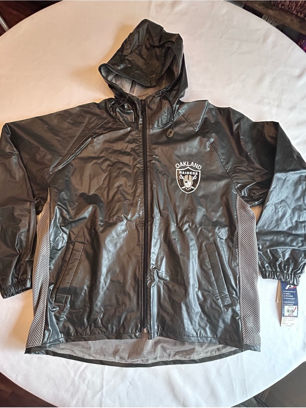 Vintage 90’s Y2K Oakland Raiders Black Hooded Weather Resistant Storm 2 Jacket L
